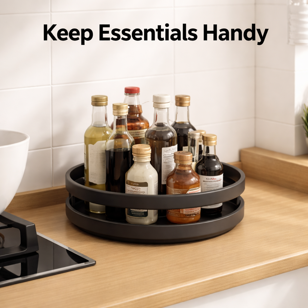 Premium Luxury Rotating Spice Rack — 3-Tier 360° Kitchen Countertop Organizer Shelf — Matte Black Steel Spice Holder Stand for Home Bar Restaurant Commercial Use — Wholesale Supplier