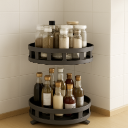 Premium Luxury Rotating Spice Rack — 3-Tier 360° Kitchen Countertop Organizer Shelf — Matte Black Steel Spice Holder Stand for Home Bar Restaurant Commercial Use — Wholesale Supplier