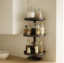 Premium Luxury Rotating Spice Rack — 3-Tier 360° Kitchen Countertop Organizer Shelf — Matte Black Steel Spice Holder Stand for Home Bar Restaurant Commercial Use — Wholesale Supplier