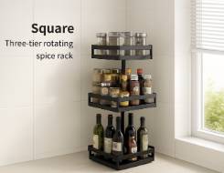 Premium Luxury Rotating Spice Rack — 3-Tier 360° Kitchen Countertop Organizer Shelf — Matte Black Steel Spice Holder Stand for Home Bar Restaurant Commercial Use — Wholesale Supplier