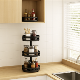 Premium Luxury Rotating Spice Rack — 3-Tier 360° Kitchen Countertop Organizer Shelf — Matte Black Steel Spice Holder Stand for Home Bar Restaurant Commercial Use — Wholesale Supplier
