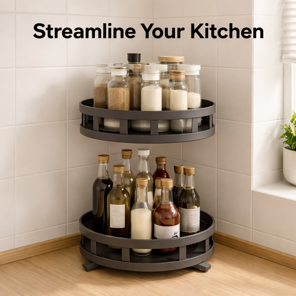Premium Luxury Rotating Spice Rack — 3-Tier 360° Kitchen Countertop Organizer Shelf — Matte Black Steel Spice Holder Stand for Home Bar Restaurant Commercial Use — Wholesale Supplier